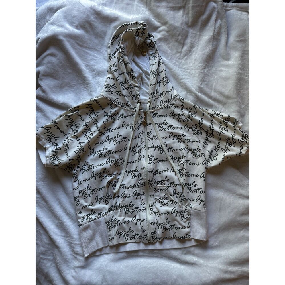 Vintage Y2K Apple Bottoms Hoodie Womens L White Logo Print Zip Up McBling 2000s